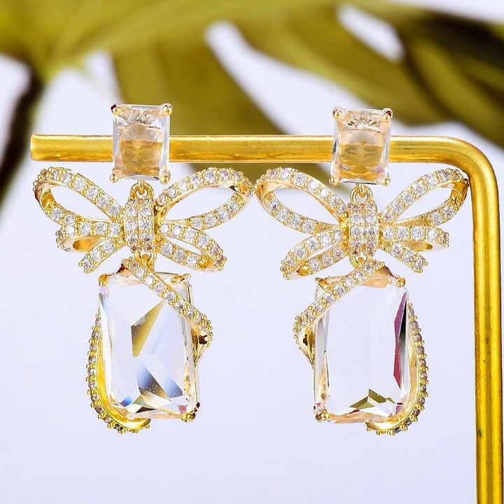 Fashion street style Bowknots Earrings For Women Wedding Party Cubic Zircon Dubai Bridal Earring - LeisFita.com