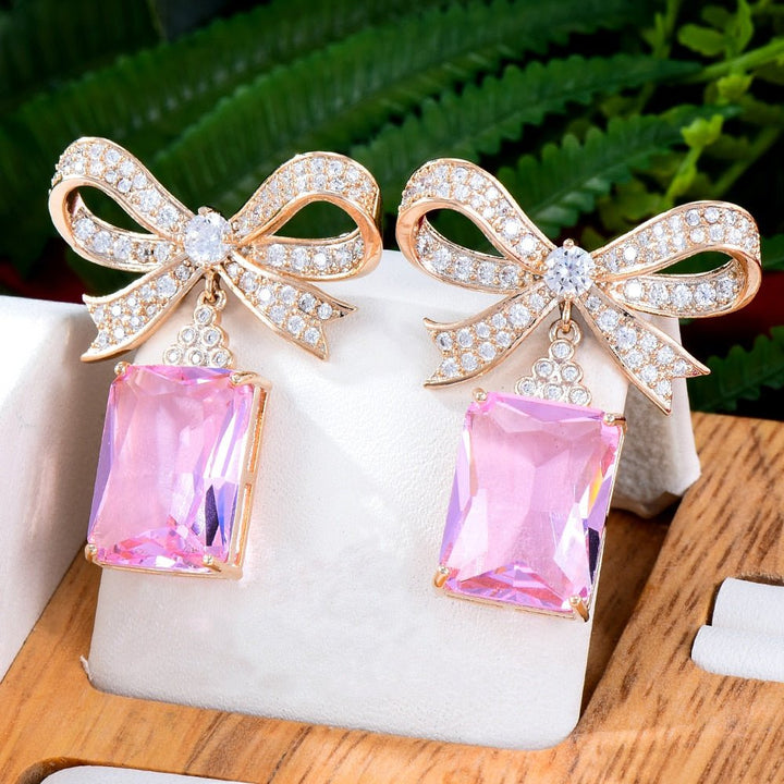 Fashion street style Bowknots Earrings For Women Wedding Party Cubic Zircon Dubai Bridal Earring - LeisFita.com