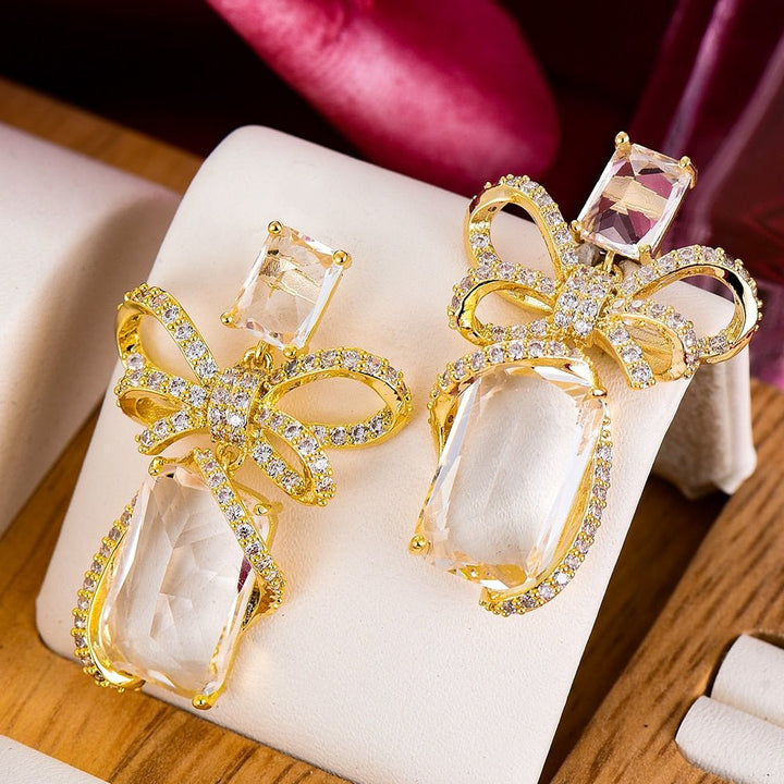 Fashion street style Bowknots Earrings For Women Wedding Party Cubic Zircon Dubai Bridal Earring - LeisFita.com