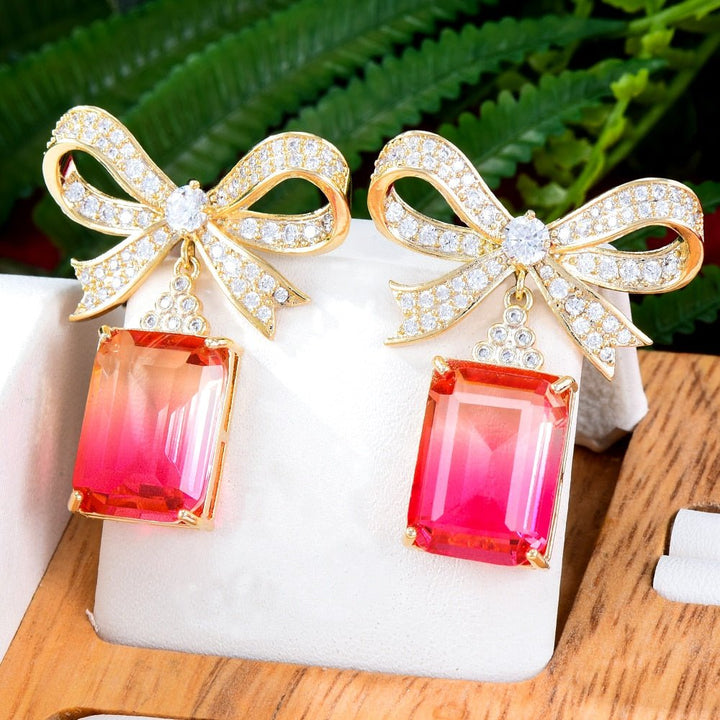 Fashion street style Bowknots Earrings For Women Wedding Party Cubic Zircon Dubai Bridal Earring - LeisFita.com