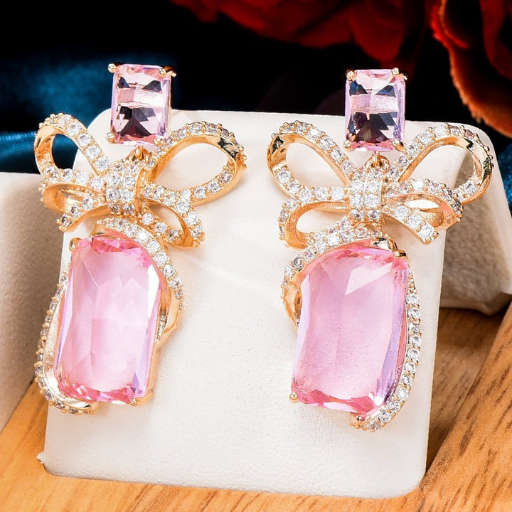 Fashion street style Bowknots Earrings For Women Wedding Party Cubic Zircon Dubai Bridal Earring - LeisFita.com