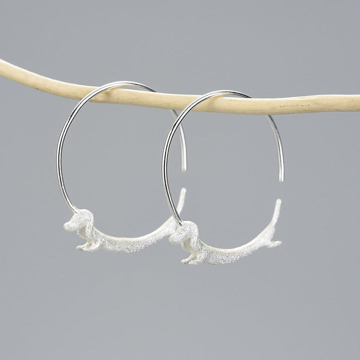 Flying Dachshund Dog Big Round Hoop Earrings Real 925 Sterling Silver 18K Gold Earrings for Women Jewelry 2021 - LeisFita.com