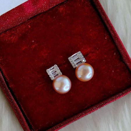 Fresh Water Pearl Ladder Shape Lavender Color Round Pearl Earring - LeisFita.com
