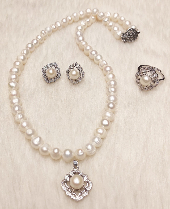 Fresh Water Pearl Pearl Necklace Set 925 Silver - LeisFita.com