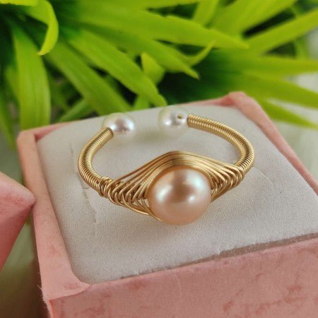 Fresh Water Pearl Pink Color Pearl Golden finger Ring - LeisFita.com