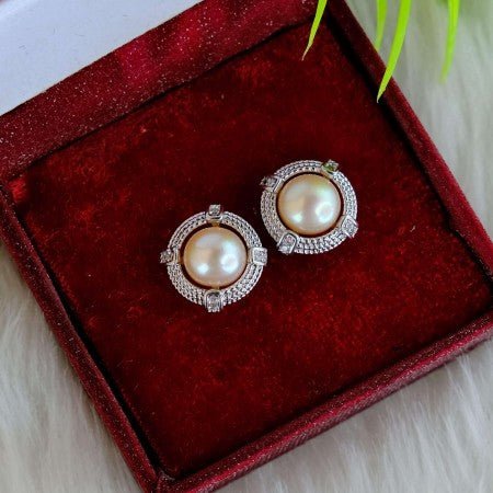 Fresh Water Pearl Round Shape Pink Color Pearl Earring - LeisFita.com