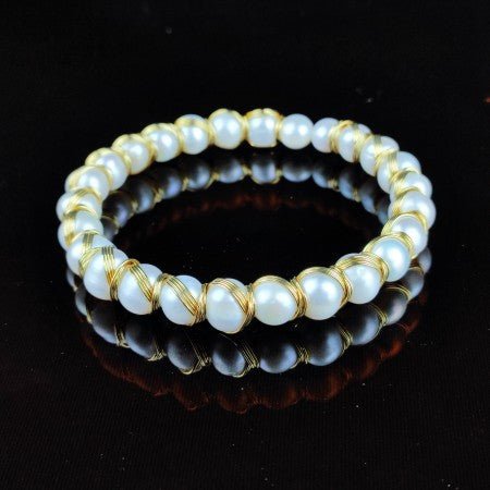 Fresh Water Pearl White Color Pearl Adjustable Bracelet Gold Plated - LeisFita.com