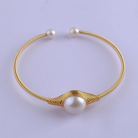 Fresh Water Pearl White Eye Pearl Adjustable Bracelet Gold Plated - LeisFita.com