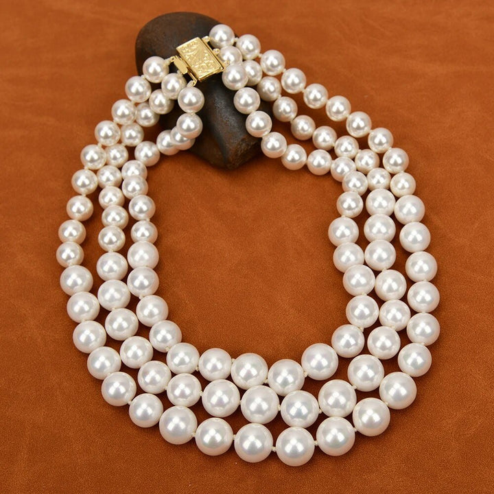 G-G 18'' 3 Rows Classic Natural White Sea Shell Pearl Round Graduated Necklace Multi Layers Jewelry Elegant Women's Necklace - LeisFita.com