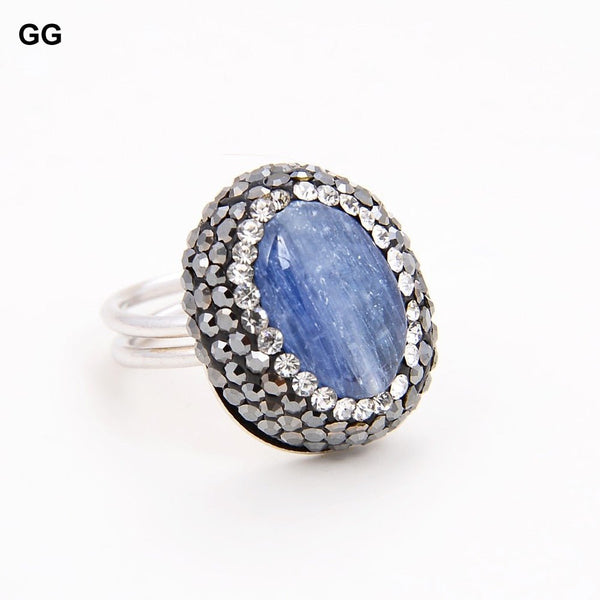 GG Jewelry 20MM Natural Blue Apatite Quartz Black Macersite Paved Ring - LeisFita.com