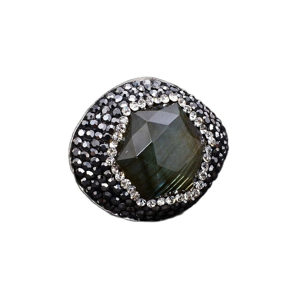 GG Jewelry 22MM Natural Black Labradorite Spectrolite Black Macersite Ring - LeisFita.com