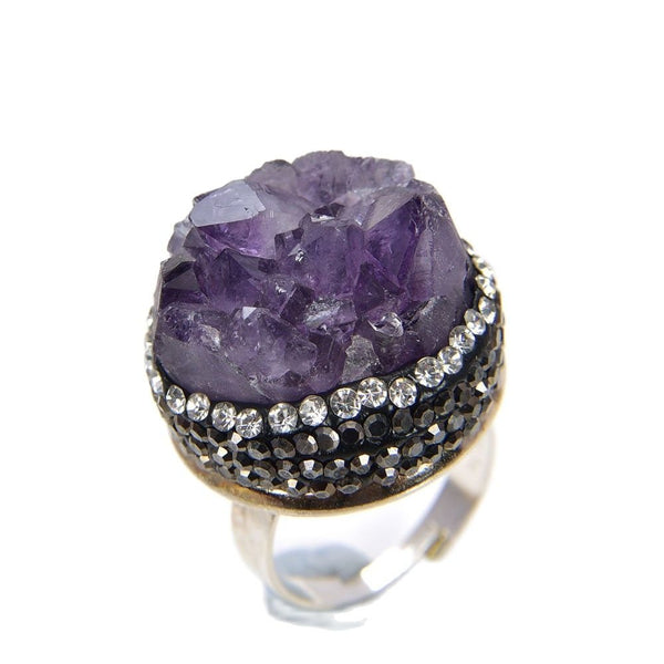 GG Jewelry 23x25MM Natural amethyst druzy trimmed with macarsite Stone Ring - LeisFita.com