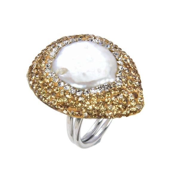 GG Jewelry 23x27MM White Coin Pearl CZ Ring - LeisFita.com