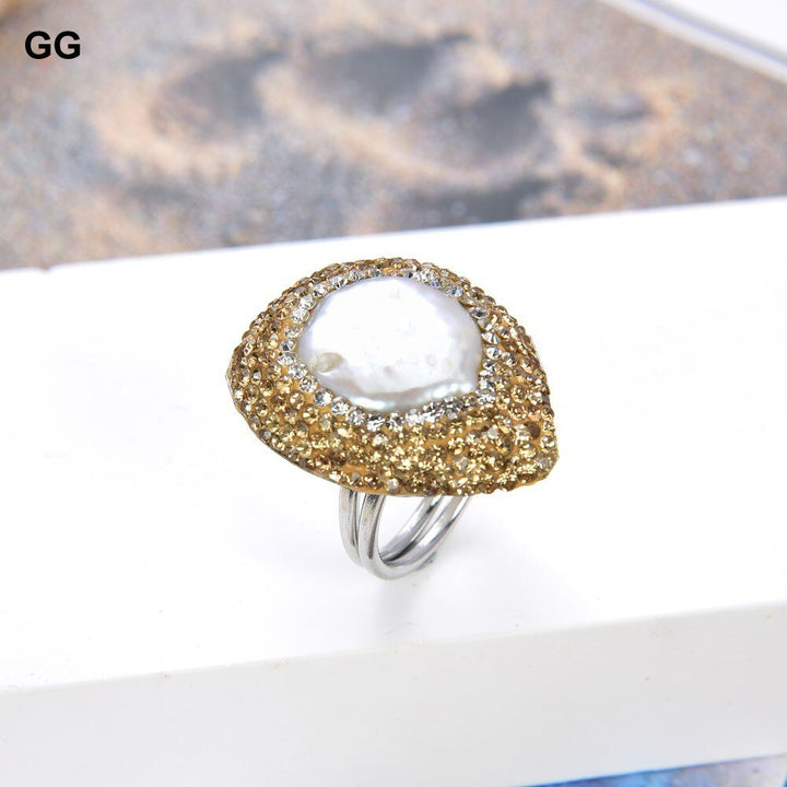 GG Jewelry 23x27MM White Coin Pearl CZ Ring - LeisFita.com