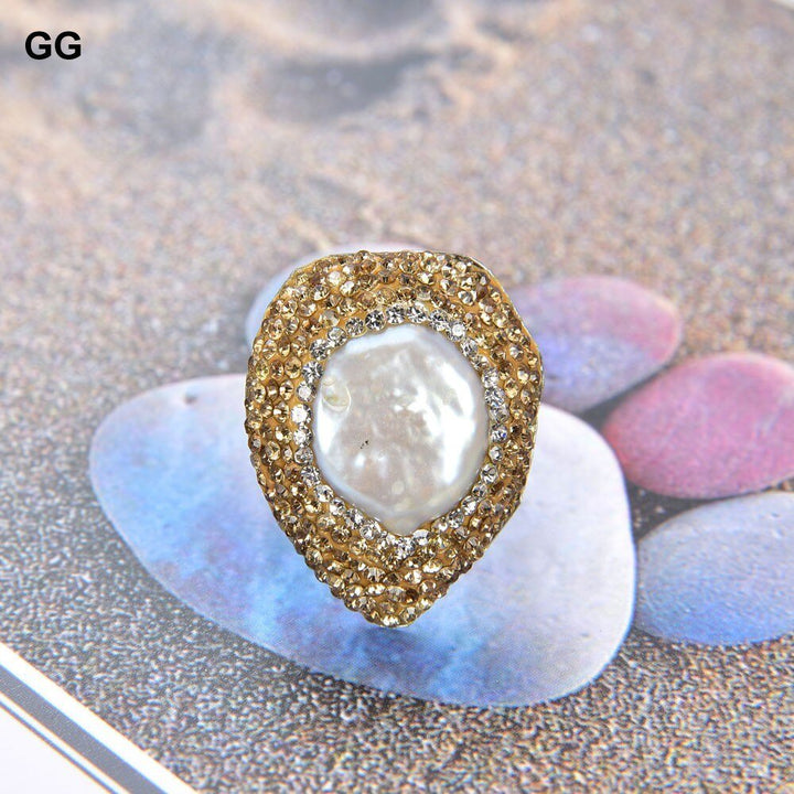 GG Jewelry 23x27MM White Coin Pearl CZ Ring - LeisFita.com