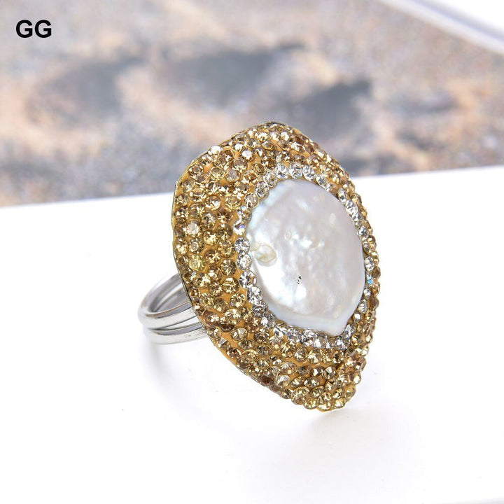 GG Jewelry 23x27MM White Coin Pearl CZ Ring - LeisFita.com