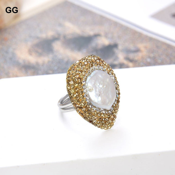 GG Jewelry 23x27MM White Coin Pearl CZ Ring - LeisFita.com