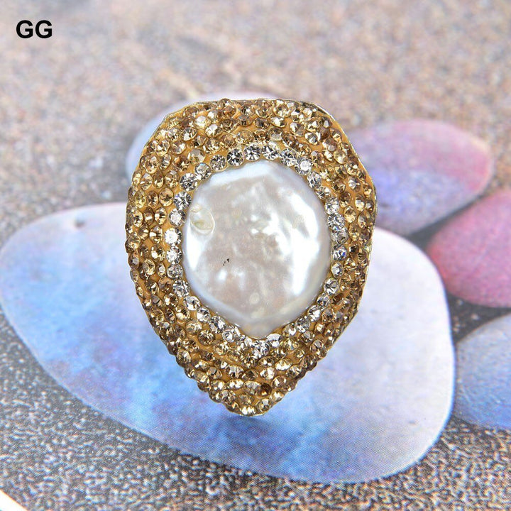 GG Jewelry 23x27MM White Coin Pearl CZ Ring - LeisFita.com