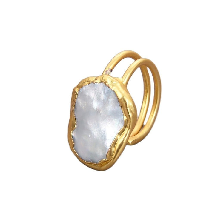GG Jewelry 24x33mm White Keshi Pearl Yellow Gold Color Plated Ring For Women - LeisFita.com