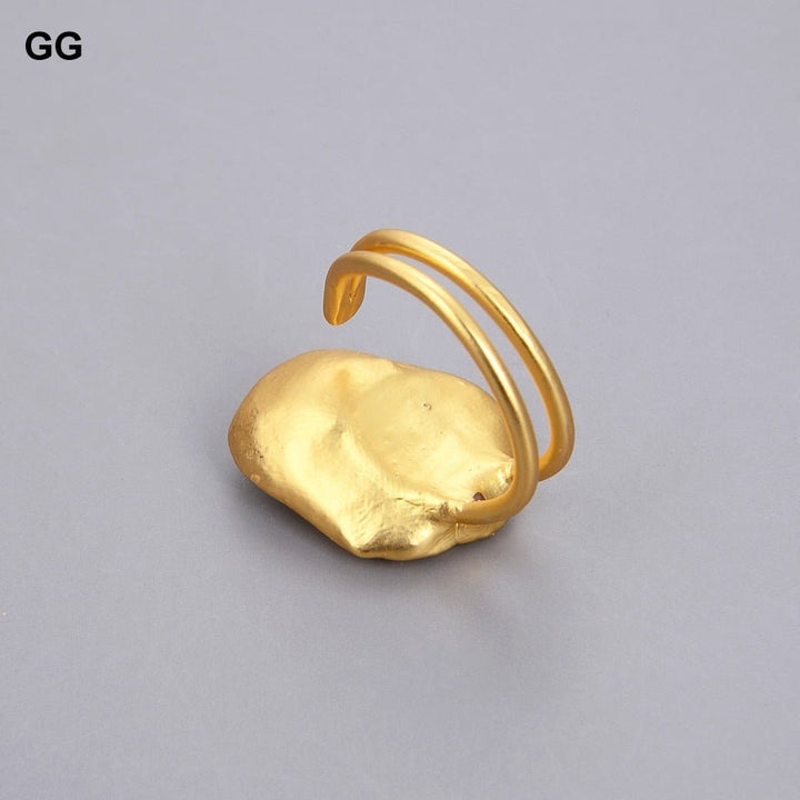 GG Jewelry 24x33mm White Keshi Pearl Yellow Gold Color Plated Ring For Women - LeisFita.com
