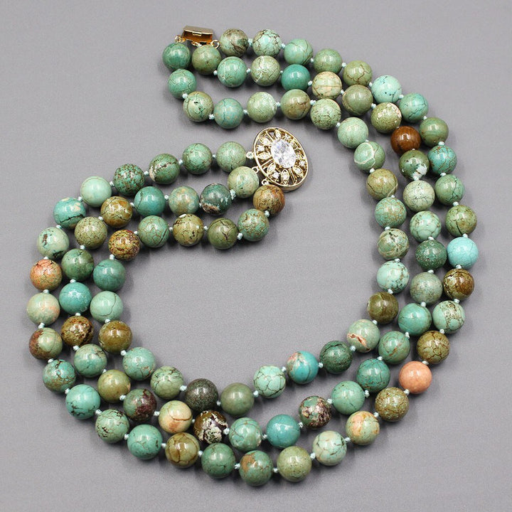 GG Jewelry 3 Strands 14MM Smooth Round Green Turquoise Necklace Bracelet Earrings Sets Real Stone For Lady - LeisFita.com