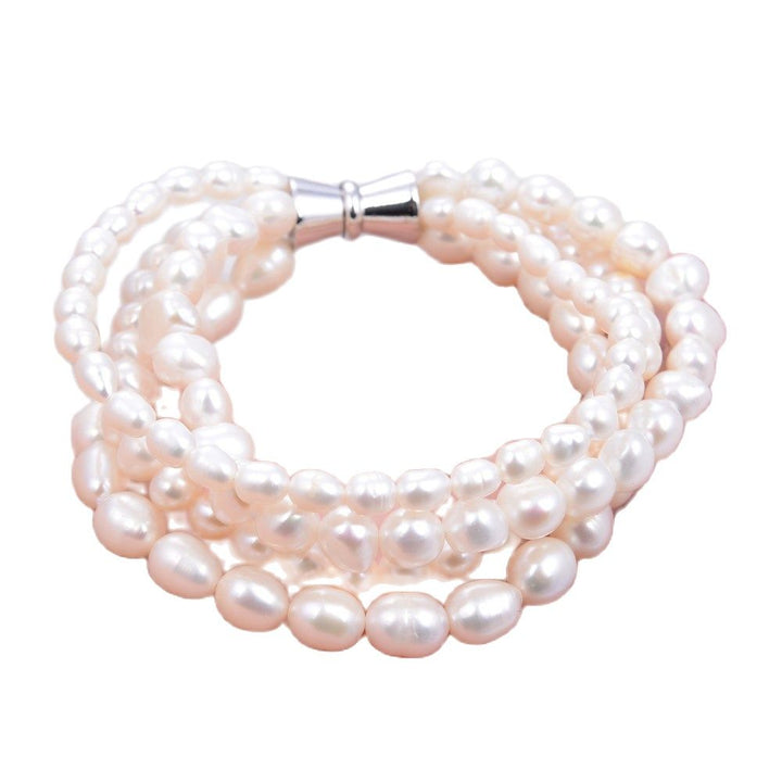 GG Jewelry 4 Rows Natural Freshwater Cultured White Pearl Bracelet Handmade For Women - LeisFita.com