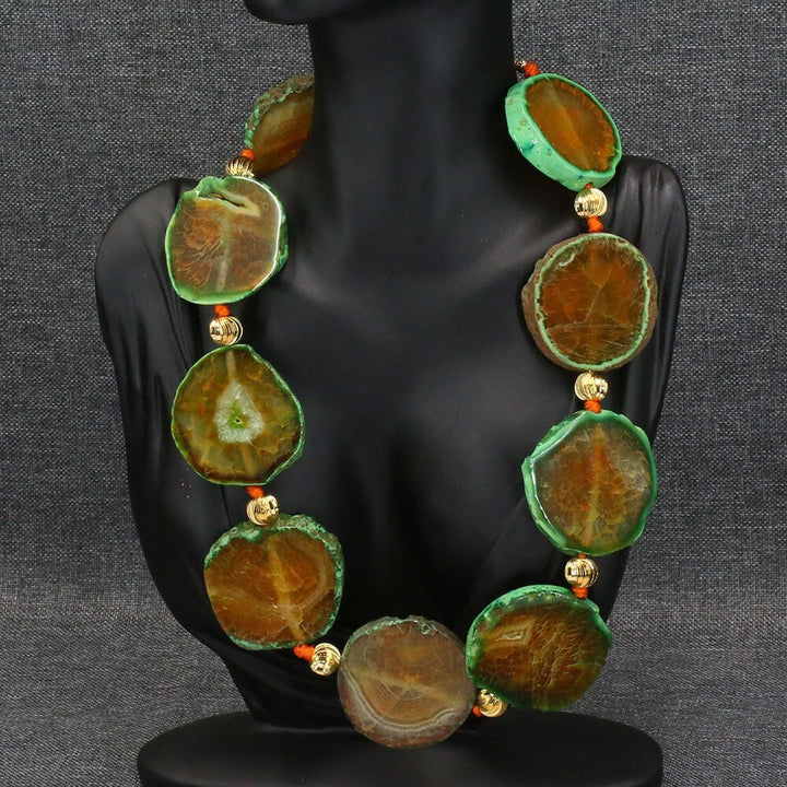 GG Jewelry 40x45mm Orange Green Agate Rough Druzy Geode Freeform Slab Nugget Gems Stone Necklace Earrings Sets For Lady - LeisFita.com