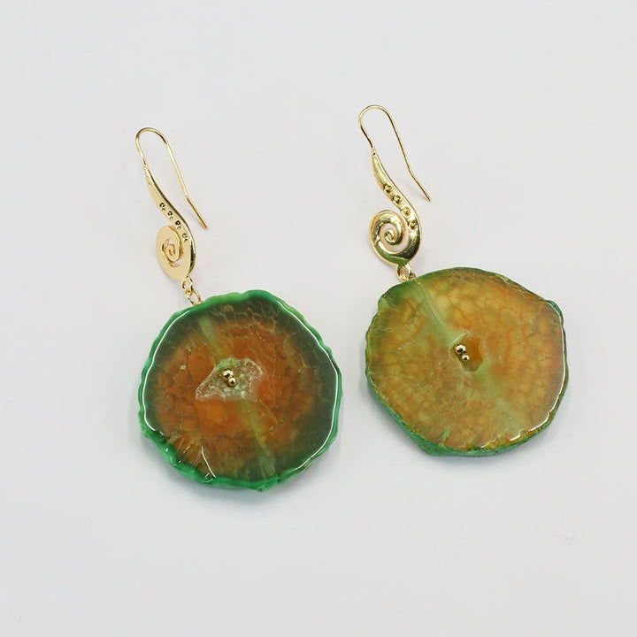 GG Jewelry 40x45mm Orange Green Agate Rough Druzy Geode Freeform Slab Nugget Gems Stone Necklace Earrings Sets For Lady - LeisFita.com