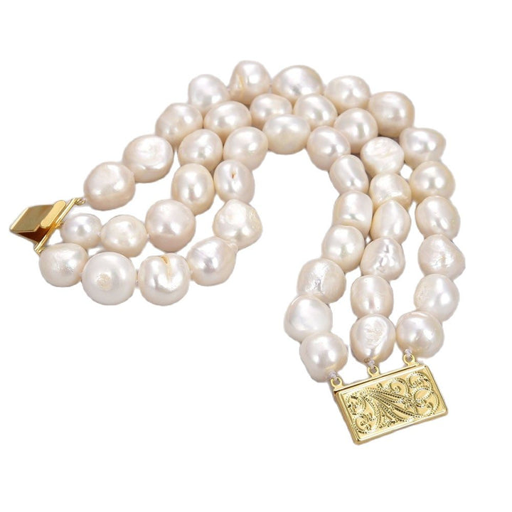 GG Jewelry 8" 13-14MM AA Natural White Baroque Pearl Bracelet - LeisFita.com