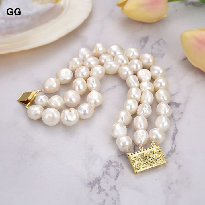 GG Jewelry 8" 13-14MM AA Natural White Baroque Pearl Bracelet - LeisFita.com