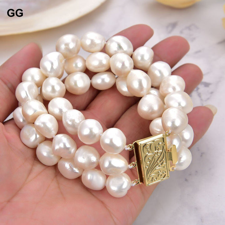 GG Jewelry 8" 13-14MM AA Natural White Baroque Pearl Bracelet - LeisFita.com