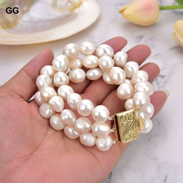 GG Jewelry 8" 13-14MM AA Natural White Baroque Pearl Bracelet - LeisFita.com