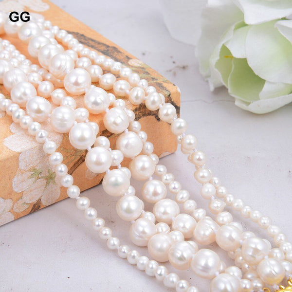 GG Jewelry 8" 7 Rows Natural White Cultured Freshwater Pearl Bracelet Classic Handmade For Women Lady Gift - LeisFita.com