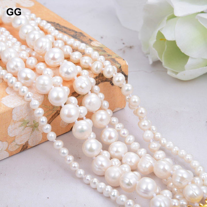 GG Jewelry 8" 7 Rows Natural White Cultured Freshwater Pearl Bracelet Classic Handmade For Women Lady Gift - LeisFita.com