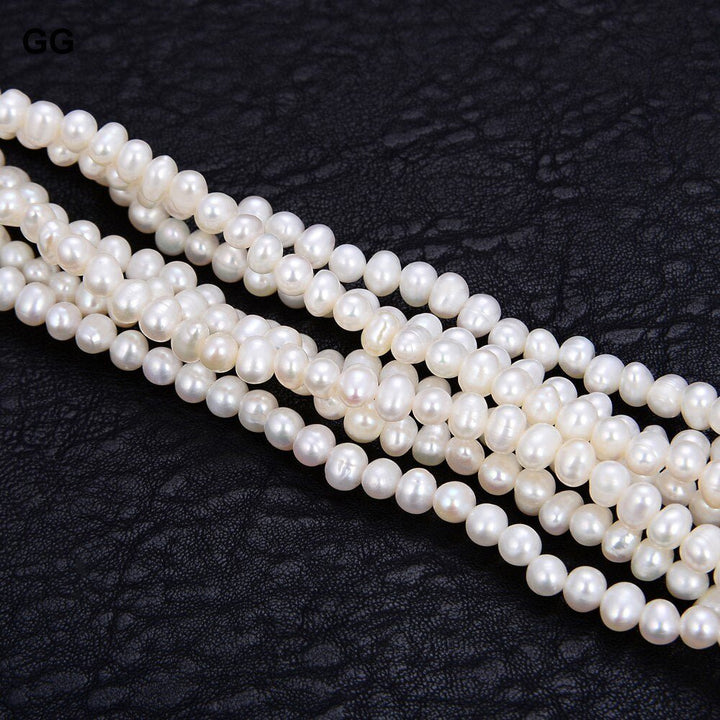 GG Jewelry 8" 7 Rows Natural White Pearl Bracelet Cz White Gold Plated Clasp - LeisFita.com