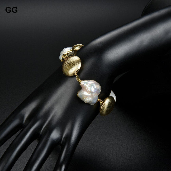 GG Jewelry 8'' Freshwater Keshi Pearl Gold Color Plated Bracelet - LeisFita.com