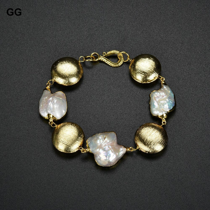 GG Jewelry 8'' Freshwater Keshi Pearl Gold Color Plated Bracelet - LeisFita.com