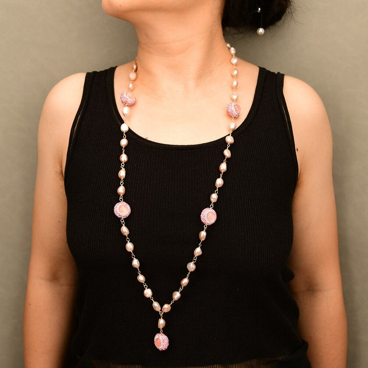 GG Jewelry Freshwater Purple Cultured Baroque Pearl Chain Pink Rose Quartz Rhinestone CZ Necklace Pendant - LeisFita.com
