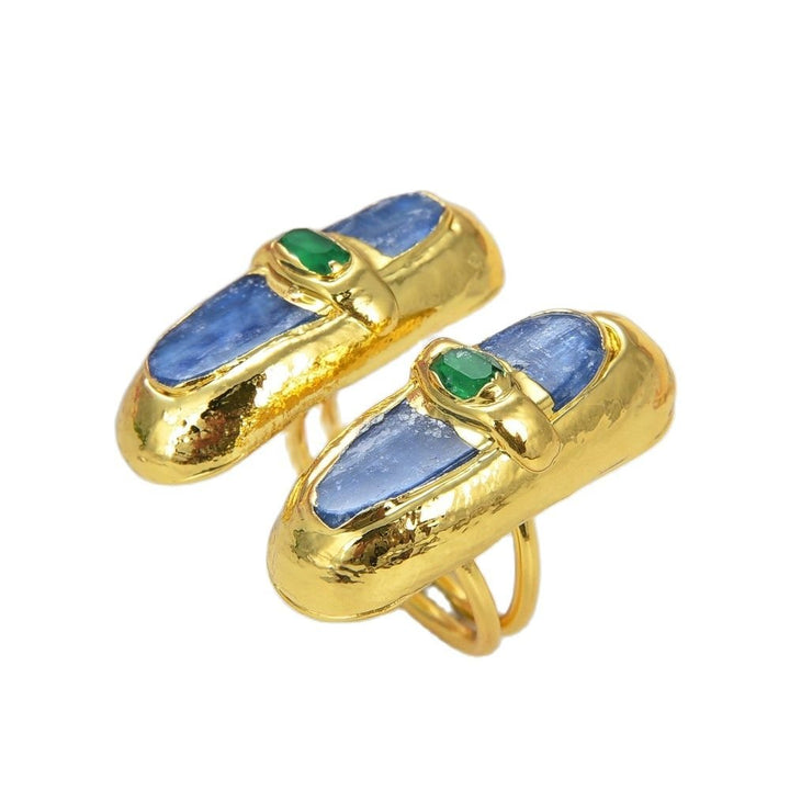 GG Jewelry Gorgeous Natural Blue Kyanite Green Crystal Gold Plated Ring Adjustable vintage style for women Lady Jewelry - LeisFita.com
