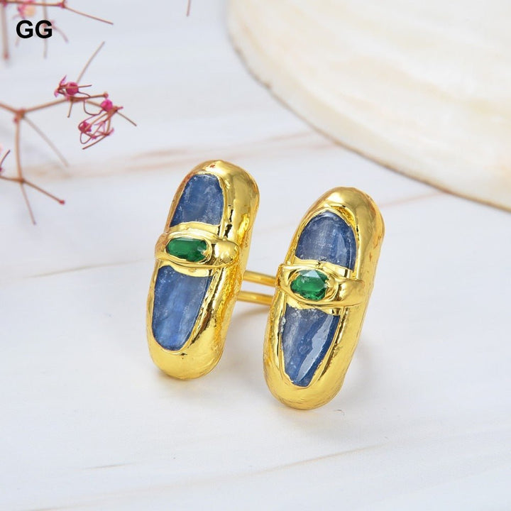 GG Jewelry Gorgeous Natural Blue Kyanite Green Crystal Gold Plated Ring Adjustable vintage style for women Lady Jewelry - LeisFita.com