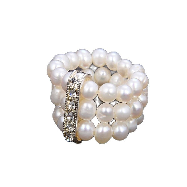 GG Jewelry Handmade 4-5MM White Pearl Clear Crystal CZ Ring - LeisFita.com