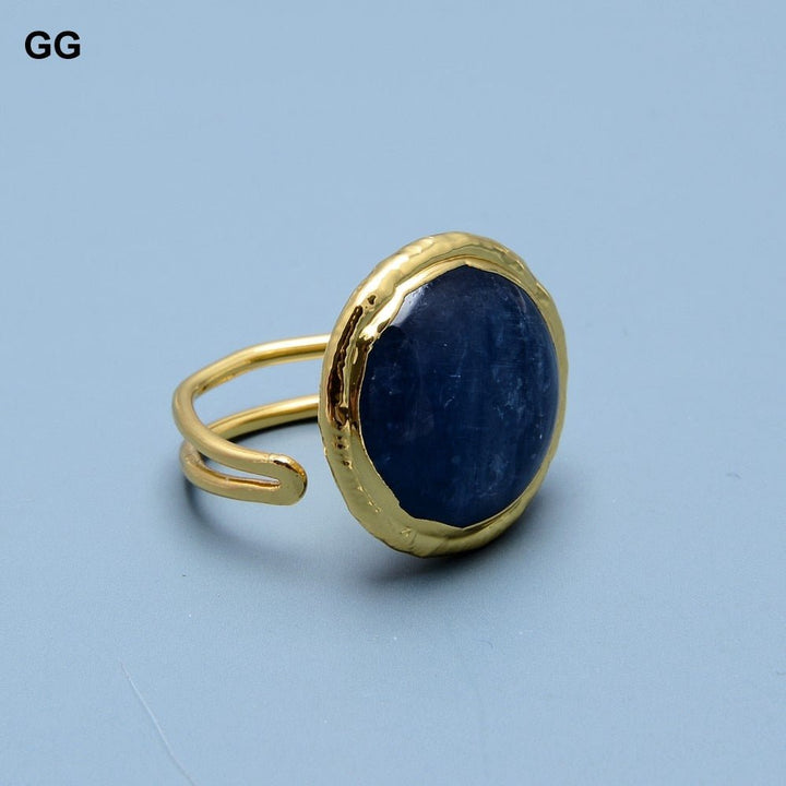GG Jewelry Natural Coin Blue Kyanites Gold Plated Filled Ring Adjustable Size Ring Classic Style For Women - LeisFita.com