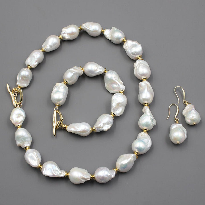 GG Jewelry Natural Freshwater Cultured White Keshi Baroque Pearl Necklace Bracelet Earrings Sets For Women Lady Fashion - LeisFita.com