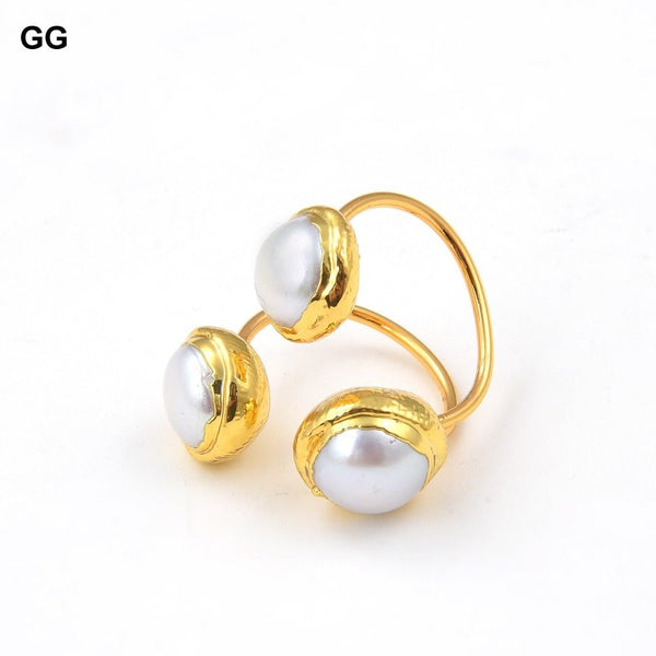 GG Jewelry Natural Freshwater Pearl With Gold Plated Bezel Tiny Pearl Finger Rings For Women Gift Adjustable Classic For Women - LeisFita.com