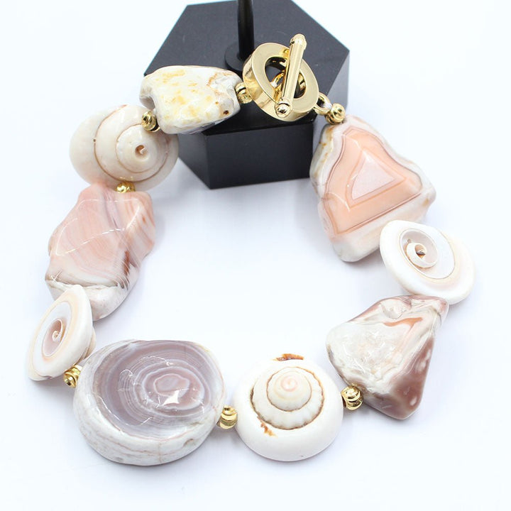 GG Jewelry Natural Rare Pink Botswana Agate Nugget Conch Shell Pearl Bracelet Handmade Cute For Women - LeisFita.com