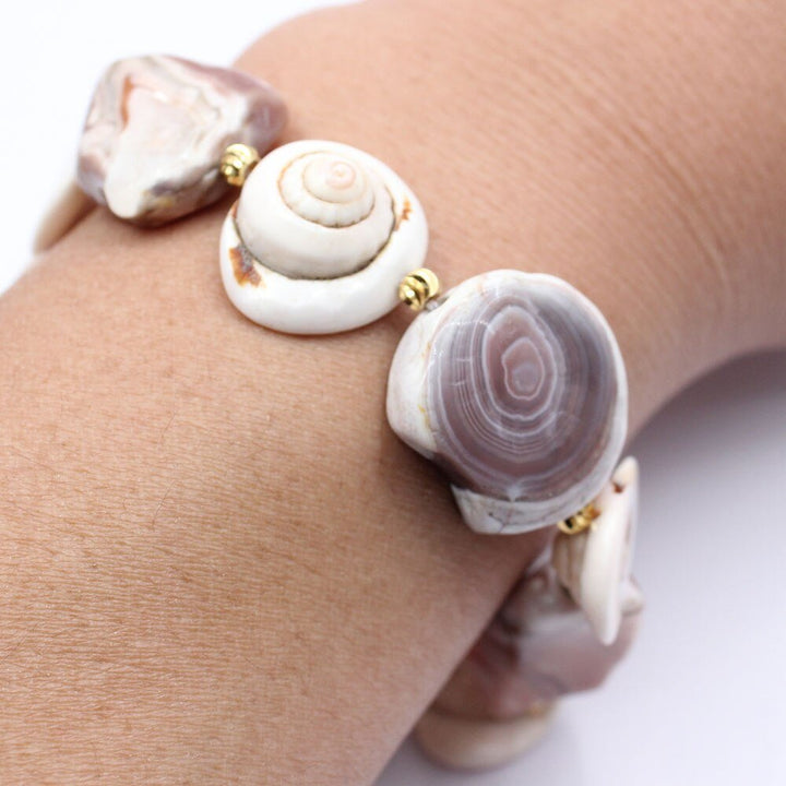 GG Jewelry Natural Rare Pink Botswana Agate Nugget Conch Shell Pearl Bracelet Handmade Cute For Women - LeisFita.com