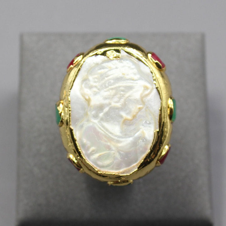 GG Jewelry Natural Shell Pearl Beauty Multi Color Jade Gold Plated Ring Adjustable Handmade For Lady - LeisFita.com