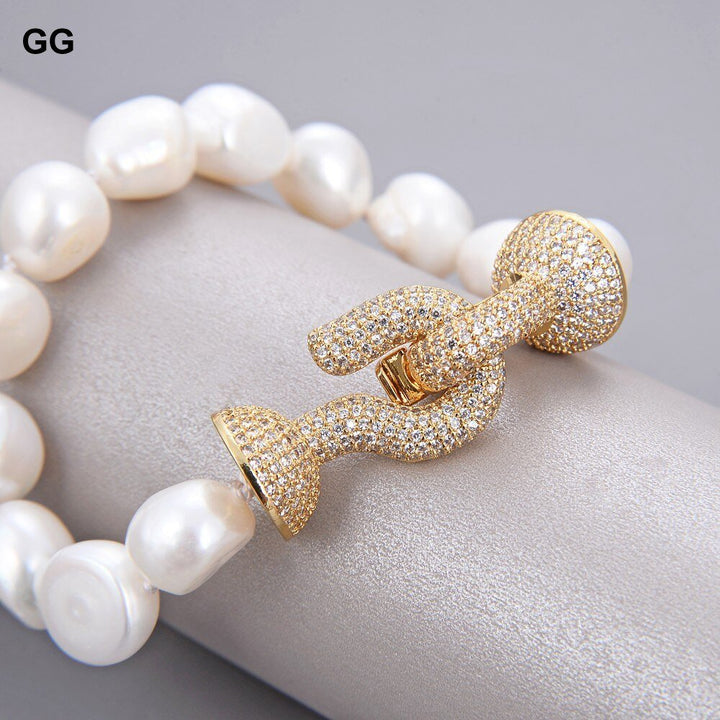 GG Jewelry Natural White Baroque Keshi Pearl Bracelet CZ Clasp Classic For Women - LeisFita.com