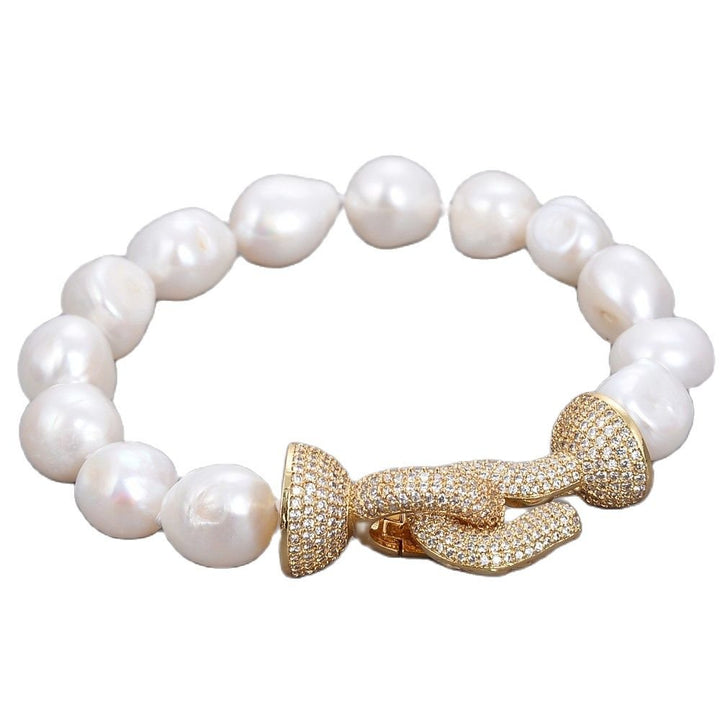 GG Jewelry Natural White Baroque Keshi Pearl Bracelet CZ Clasp Classic For Women - LeisFita.com