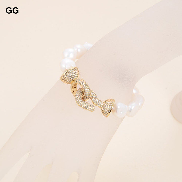 GG Jewelry Natural White Baroque Keshi Pearl Bracelet CZ Clasp Classic For Women - LeisFita.com